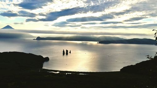 Scenic view of sea against cloudy sky