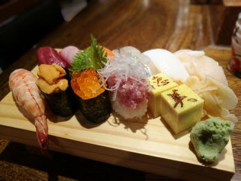 High angle view of food in plate