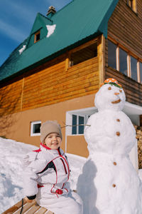 Low angle view of snowman