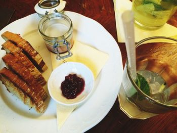 Close-up of served food on table