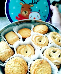 High angle view of cookies