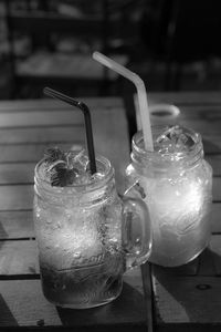 Close-up of drink in mason jar on table