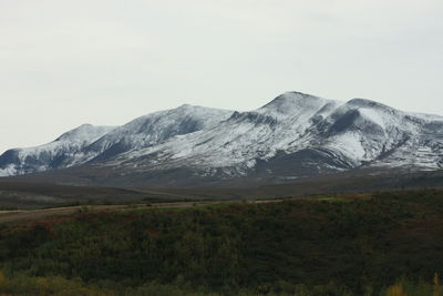 Scenic view of snowcapped mountains against sky