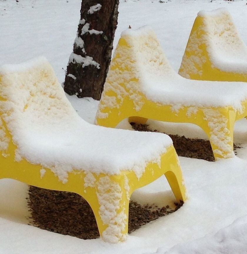 snow, cold temperature, winter, yellow, white color, close-up, season, covering, high angle view, sand, weather, creativity, day, frozen, no people, outdoors, nature, white, wood - material, beach