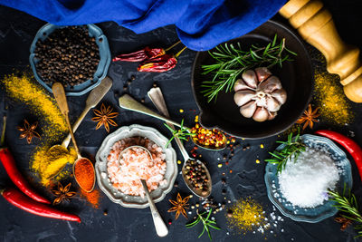 High angle view of food on table