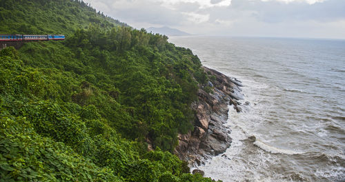 Train travels along the coast of vietnam