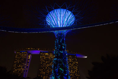 Low angle view of illuminated buildings at night