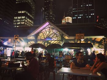 View of illuminated restaurant at night