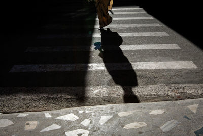 Low section of woman walking on road