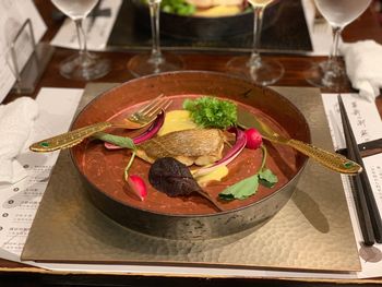High angle view of food on table