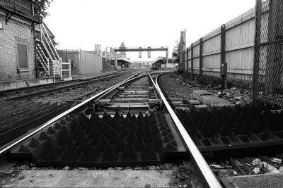 Railroad tracks against clear sky