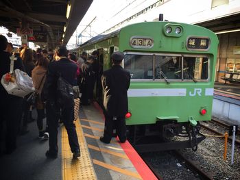 Train at railroad station platform