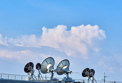 Low angle view of communication antenna against sky