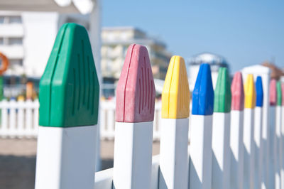 Close-up of multi colored pencils in row