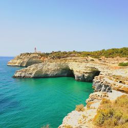 Scenic view of sea against clear sky