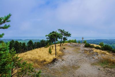 Scenic view of landscape against cloudy sky