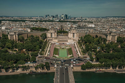 Cityscape with trocadero square and river seine in paris. the famous capital of france.