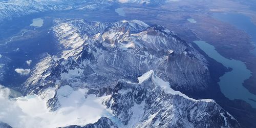 Aerial view of snowcapped mountains