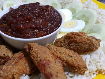 Close-up of served food in plate