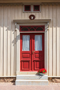 Red door on an old house