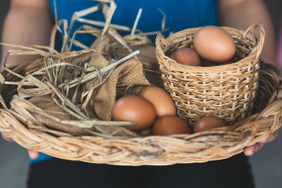 Close-up of eggs in basket
