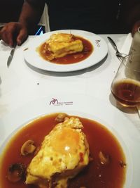 Close-up of breakfast served on table