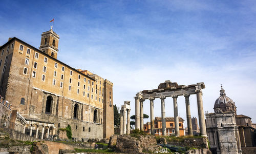 View of the roman forums with the backside of the campidoglio senatorial palace 