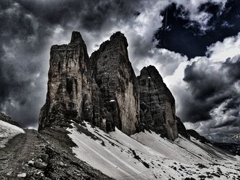 Low angle view of rock formation against sky