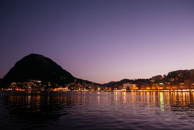 Scenic view of sea against clear sky at night