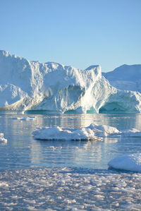 Scenic view of frozen sea against clear sky