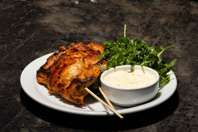 High angle view of food in plate