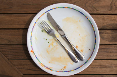 High angle view of empty plate on table