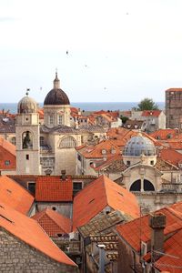 High angle view of buildings in city