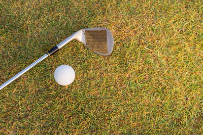 Golf ball and swing on grass