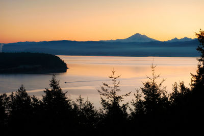 Scenic view of lake against sky during sunset