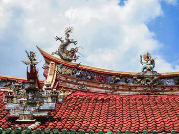 Low angle view of statue against building