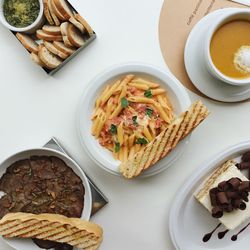 High angle view of food on table