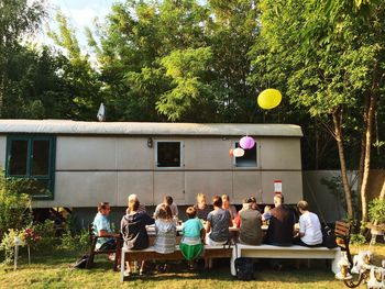 People in backyard