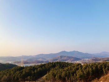 Scenic view of mountains against clear sky