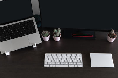 High angle view of laptop on table