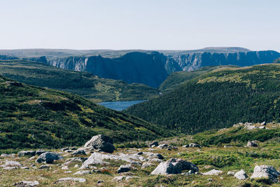 Scenic view of mountains against clear sky