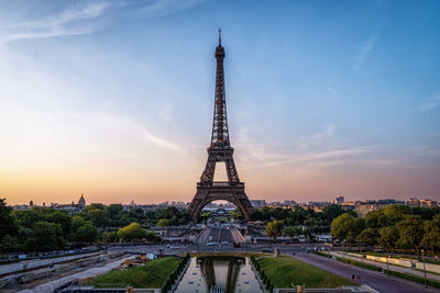 Eiffel tower taken from trocadero during sunrise time. famous landmark in paris, france.