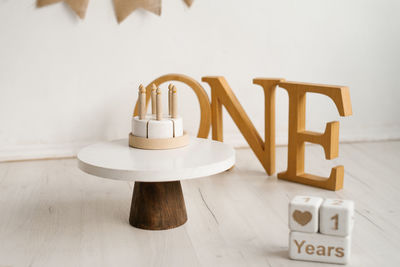 Close-up of wooden figurine on table