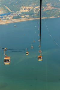 High angle view of ship moored on sea