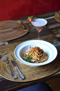 Close-up of food served on table