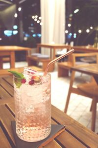 Close-up of beer glass on table
