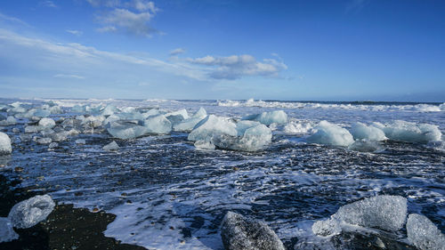 Scenic view of frozen lake against sky