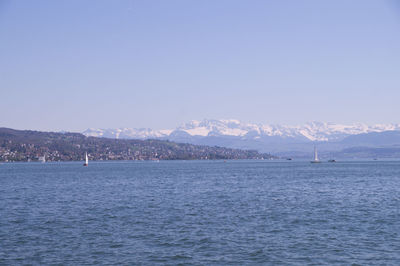 Scenic view of sea against clear sky