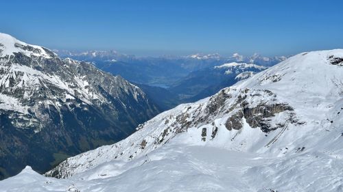 Scenic view of snowcapped mountains against sky