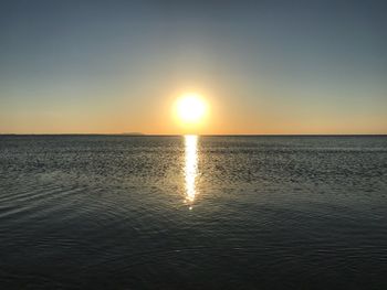 Scenic view of sea against clear sky during sunset